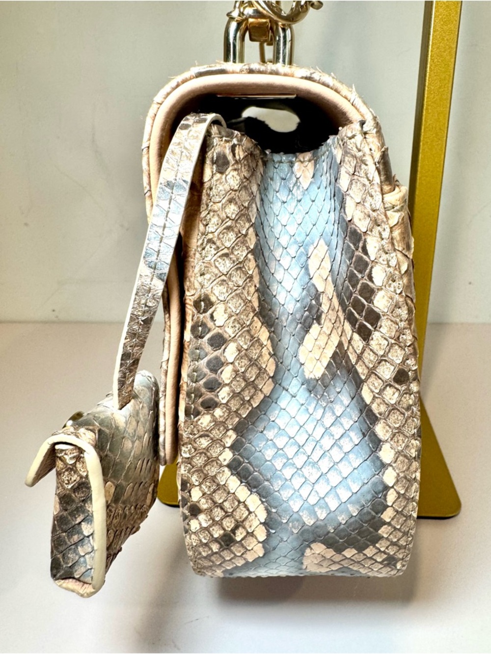 Christian Dior Perle Bronze Python Miss Dior Medium Flap Bag W Gold Chain Strap - Picture 8 of 16